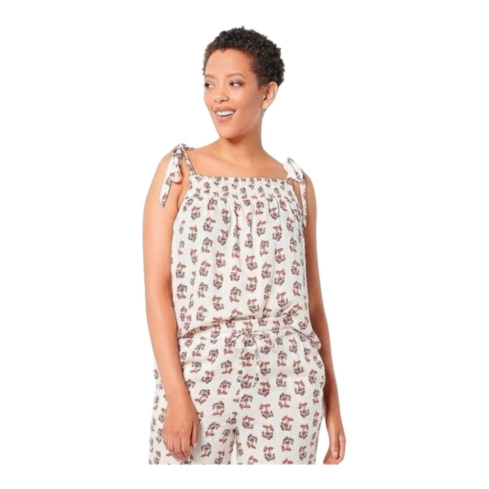 Candace Cameron Bure Floral Tie Strap Smocked Tank Top Women Size Large Beachy